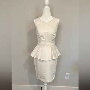 Shoshanna Ivory Sheath Peplum Midi Dress